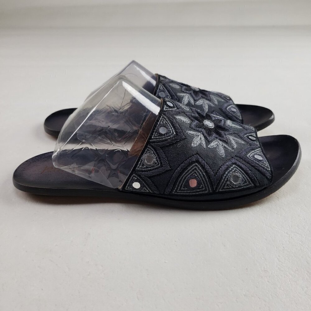 Jeffrey Campbell Embroidered Slide Sandal Womens 9 Black Leather Floral Slip On - Picture 2 of 12